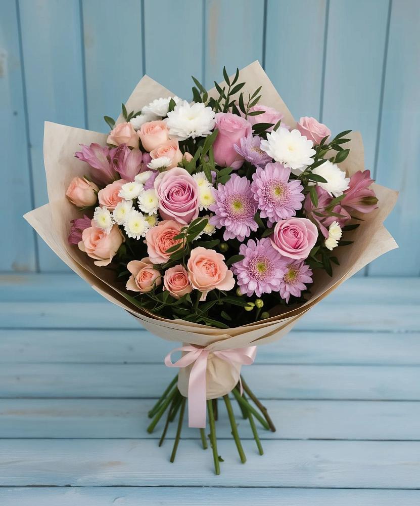 Букет цветов из: Хризантемы, Розы и Альстромерии в Отказном
