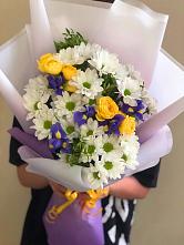 Букет цветов из:  Ирисы, Хризантемы и Розы #REPLACE_PRED# Отказном