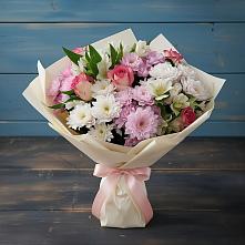 Букет цветов из:  Хризантемы, Альстромерии и Розы в Отказном