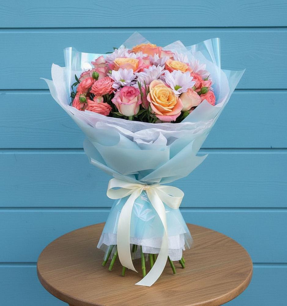 Букет цветов из: Хризантемы и Розы в Отказном